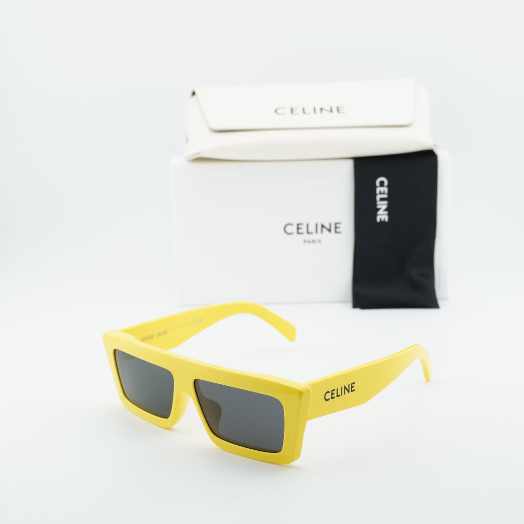 Celine Cl40214u 39a Rectangle Sunglasses - Yellow/Grey